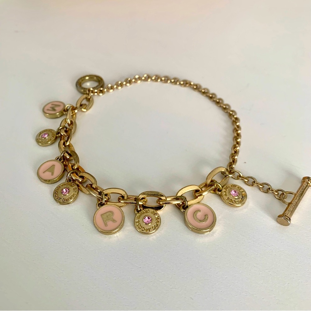 Marc Jacobs Gold-Tone Charm Bracelet with Pink Enamel and Crystal Accents
